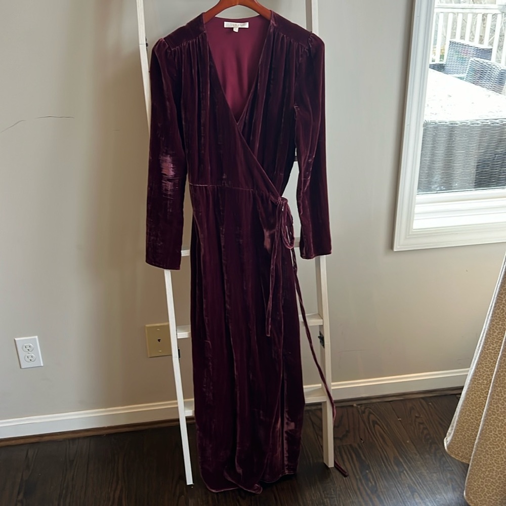 WAYF wrap midi dress crinkle velvet S
